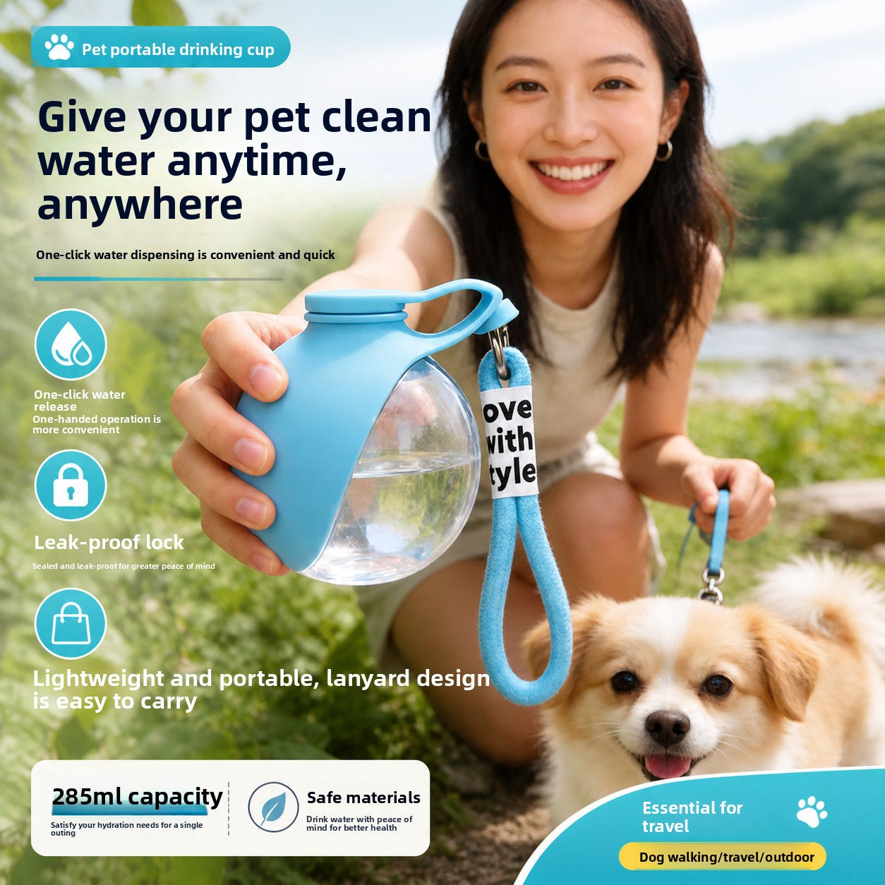 Botella de Agua Portátil para Perros y Gatos