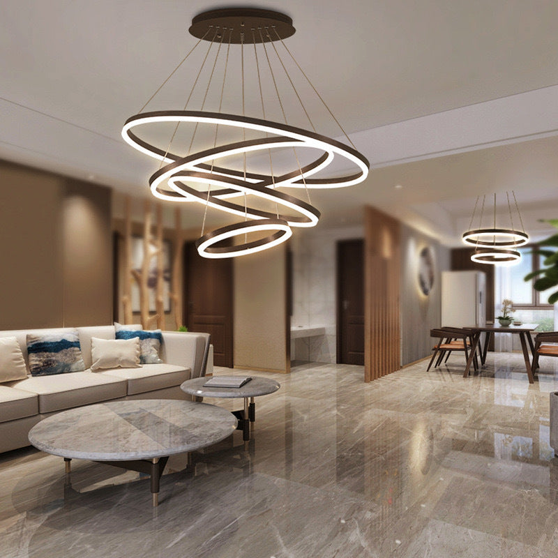 Floor-to-ceiling chandelier in the living room